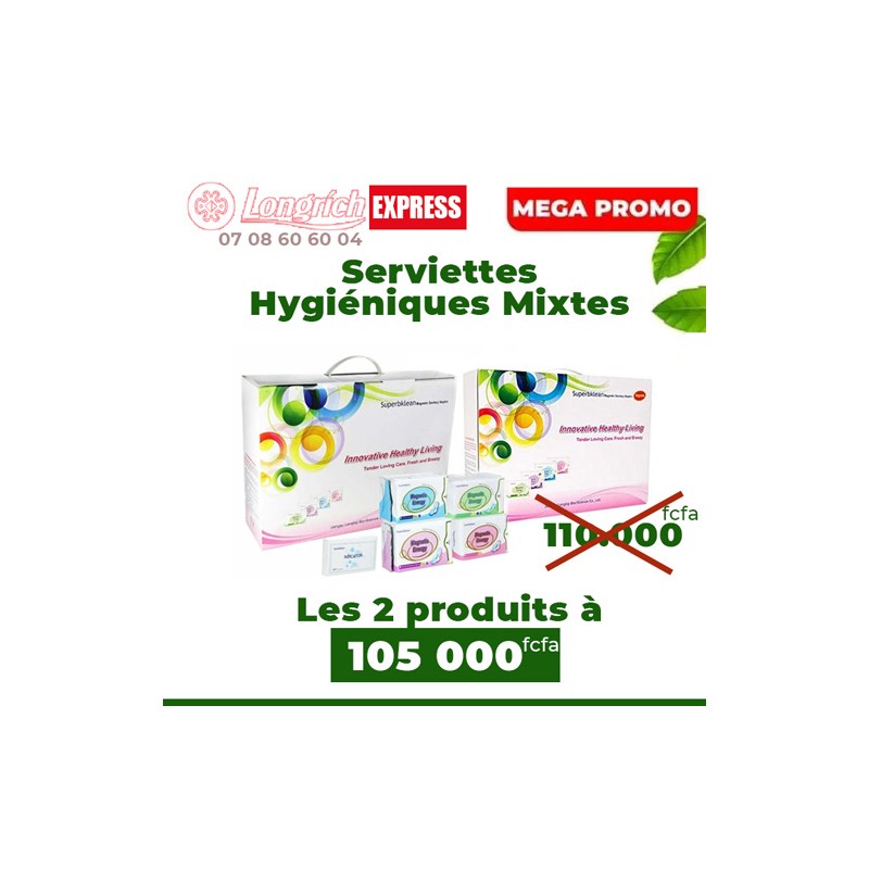 Promo 2 cartons serviettes Hygiéniques Magnétiques (Mixte) Longrich Superbklean